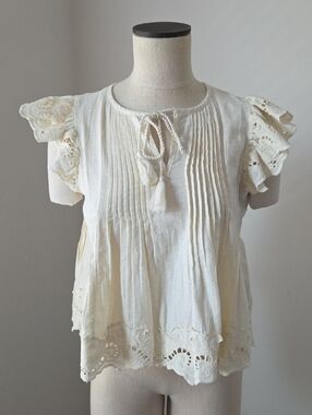 Ivory Lace-Trim Pintuck Women's Top